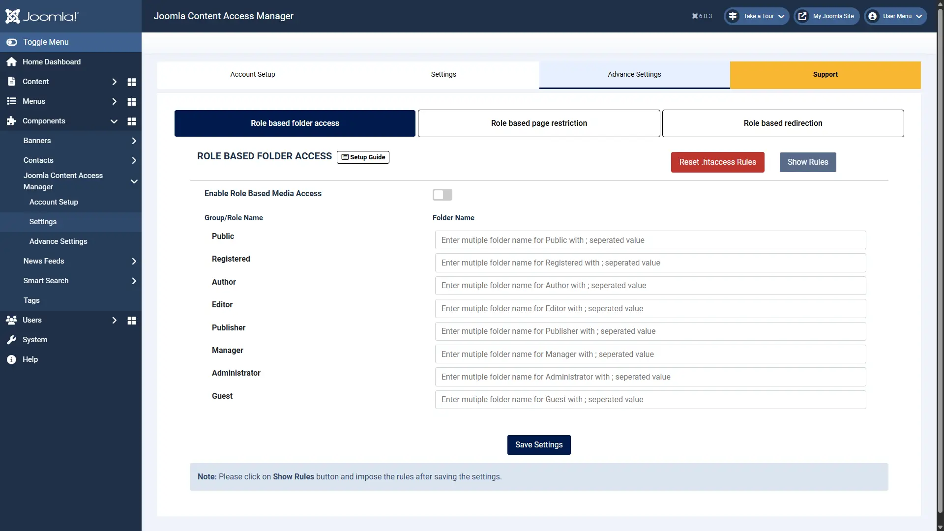 Joomla Content Access Control - Role based folder access