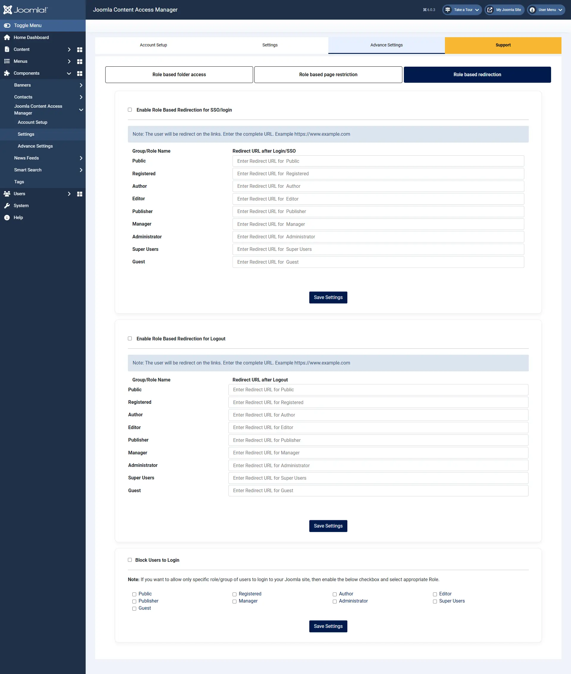 Joomla Content Access Control - Enable Role Redirection