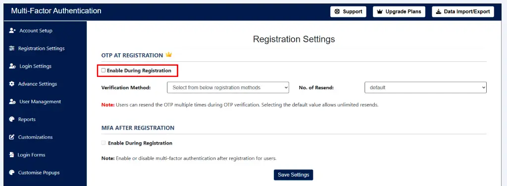 Enable OTP during Registration