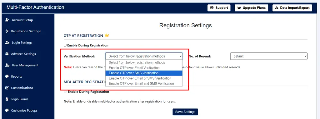 Select OTP verification method