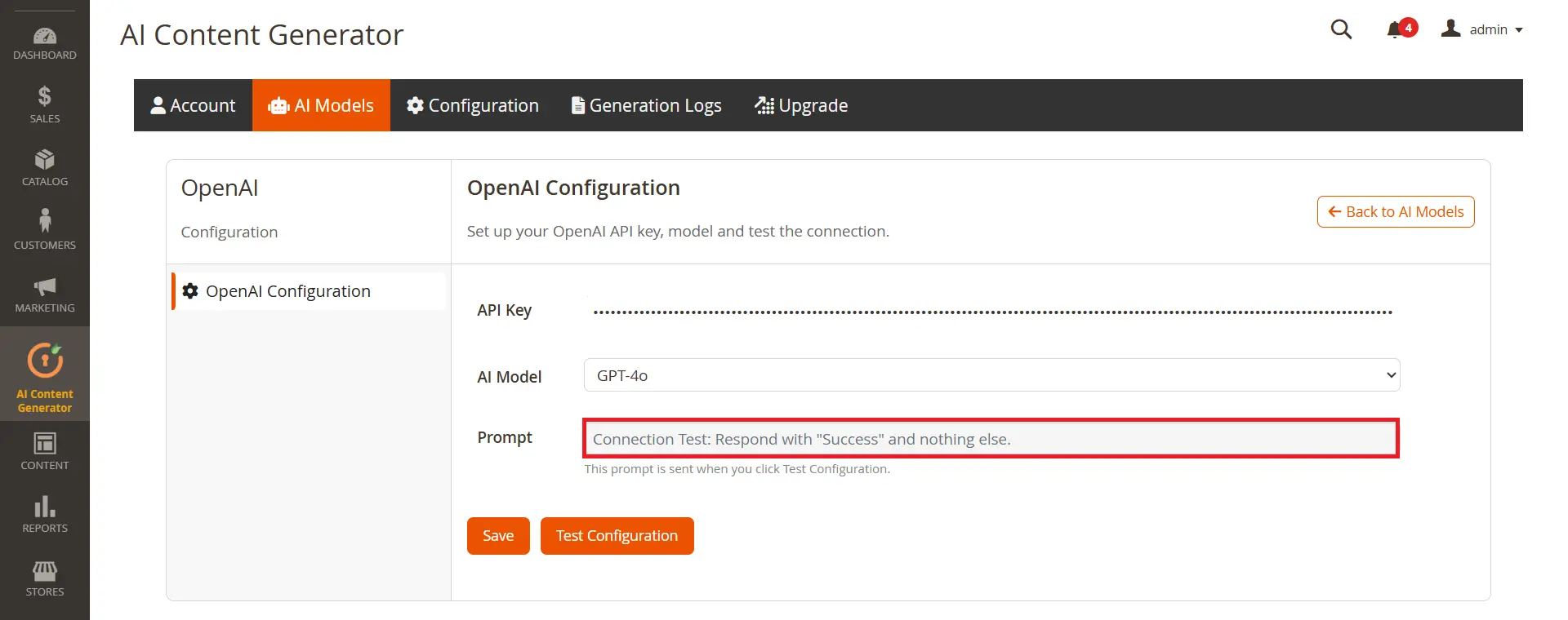 Magento ChatGPT AI Content Generator - test configuration