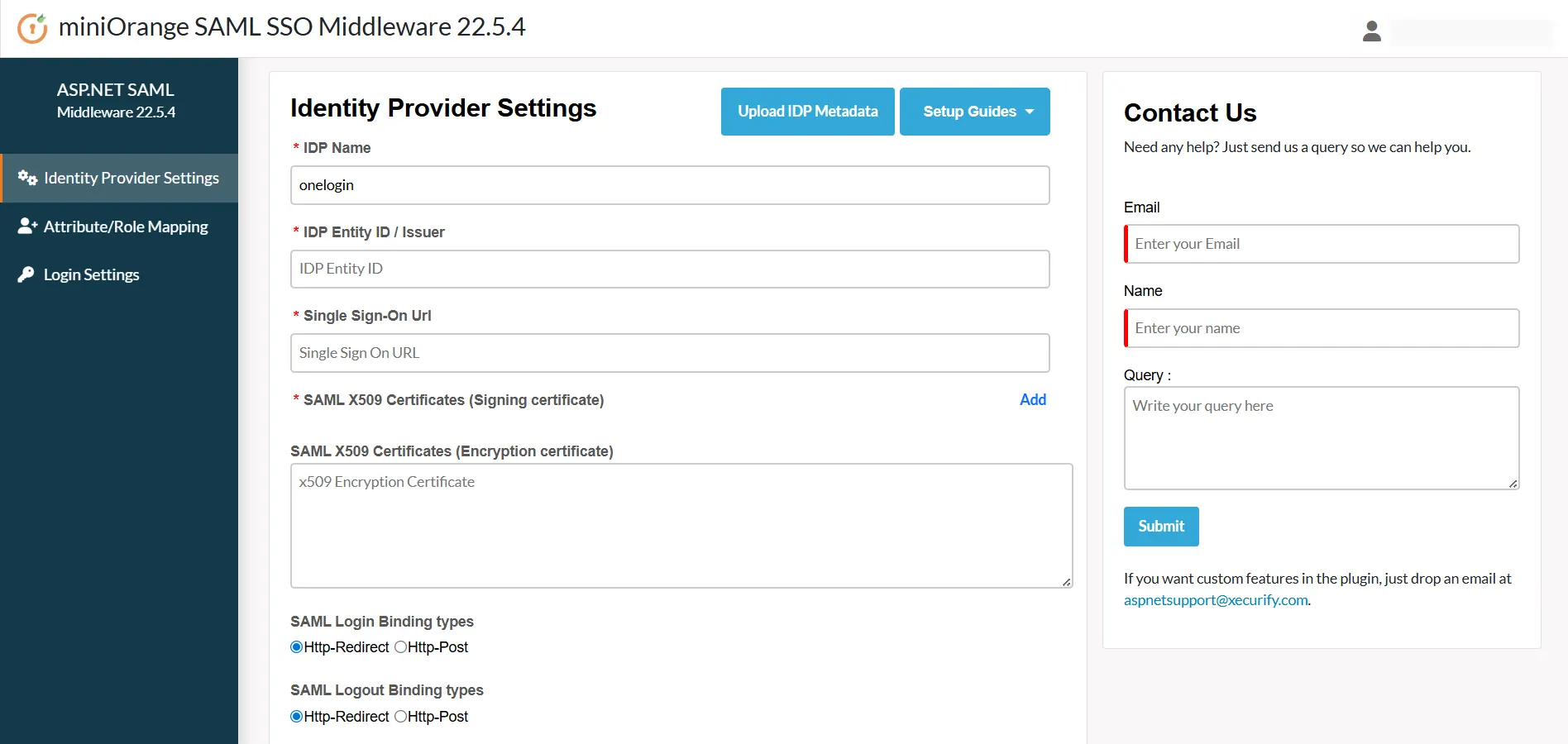 ASP.NET Core Enterprise- Configure IDP Manually
