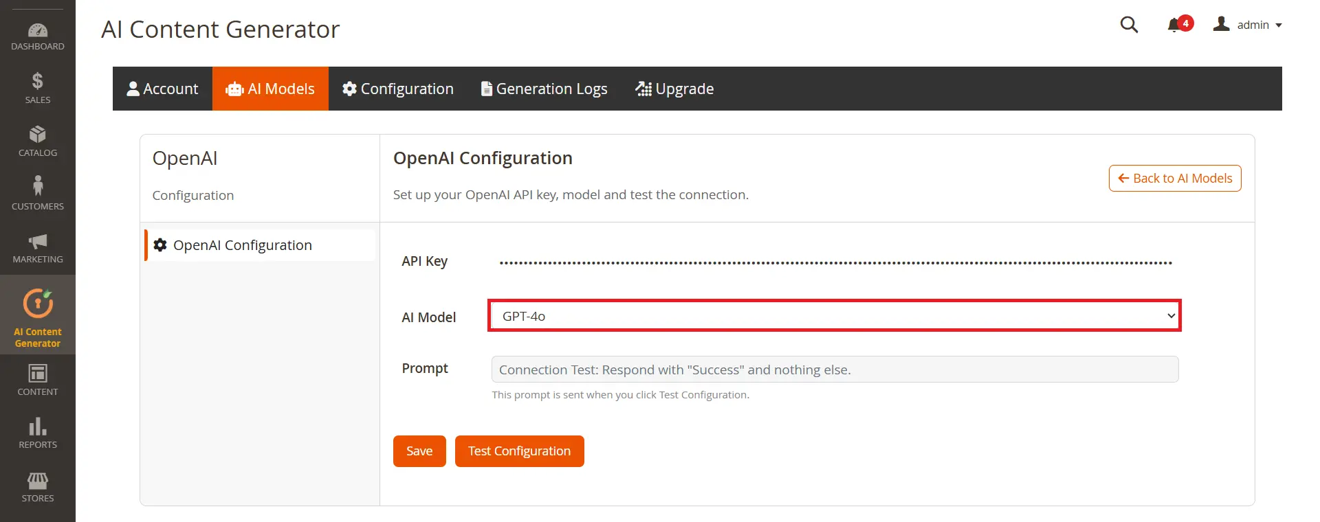 Magento ChatGPT AI Content Generator - Select AI model