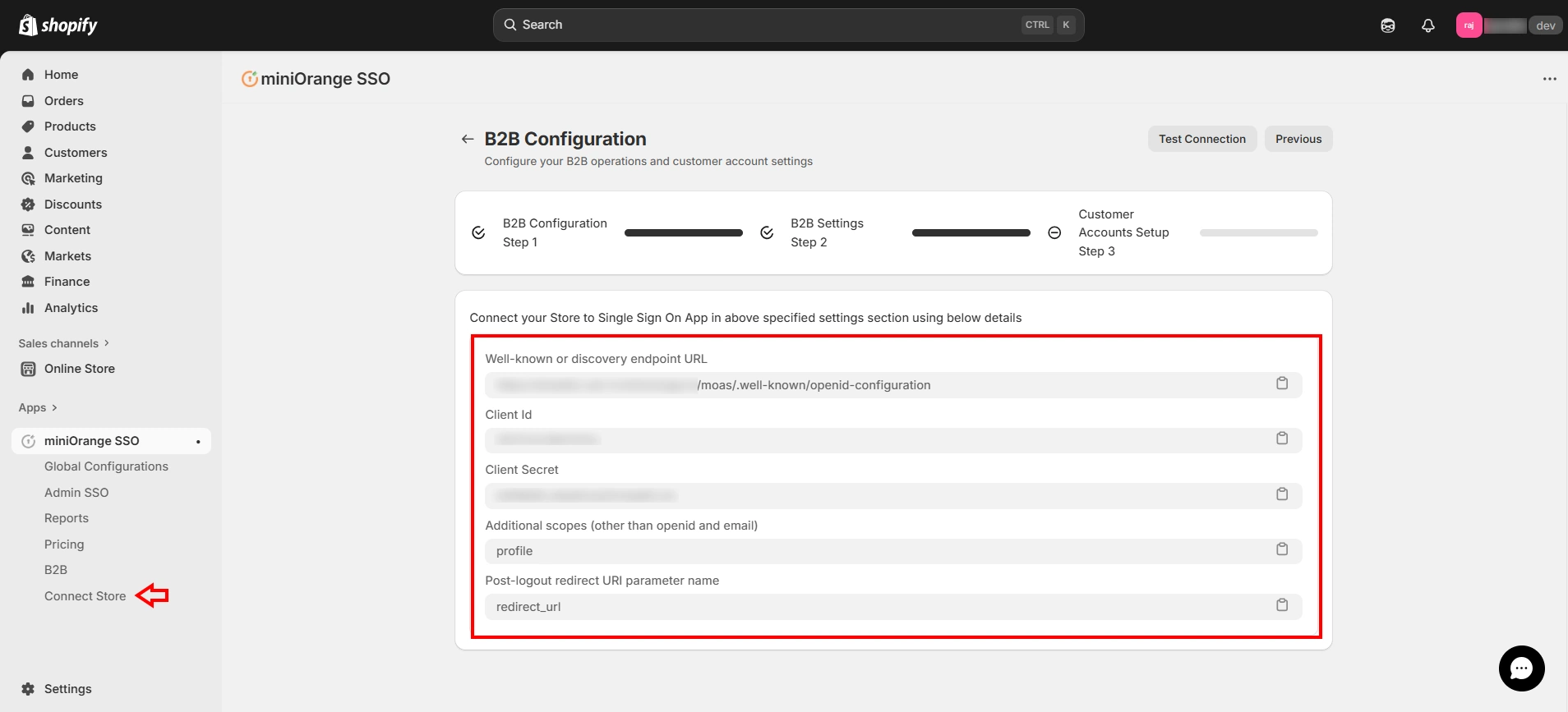 miniOrange Connect Store OAuth Client ID secret discovery URL and scopes