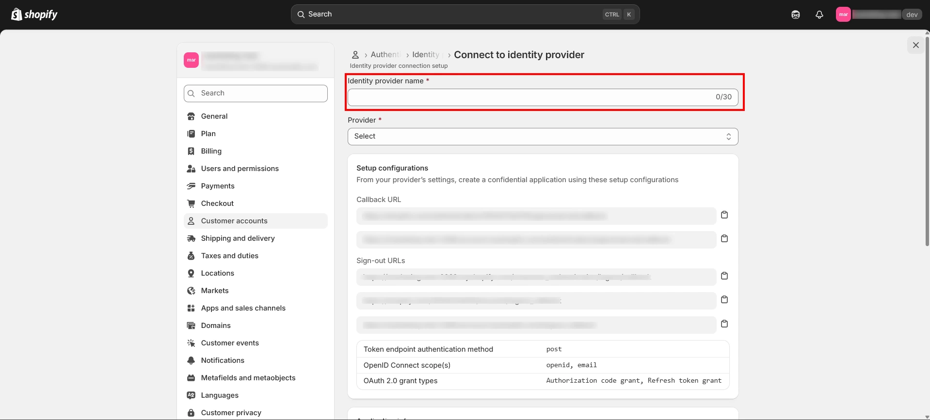 Identity provider name field for custom OIDC provider setup