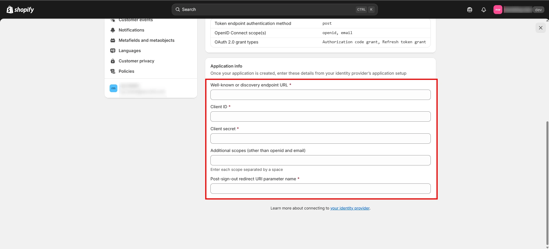 OIDC provider form with discovery URL client ID secret and redirect URI