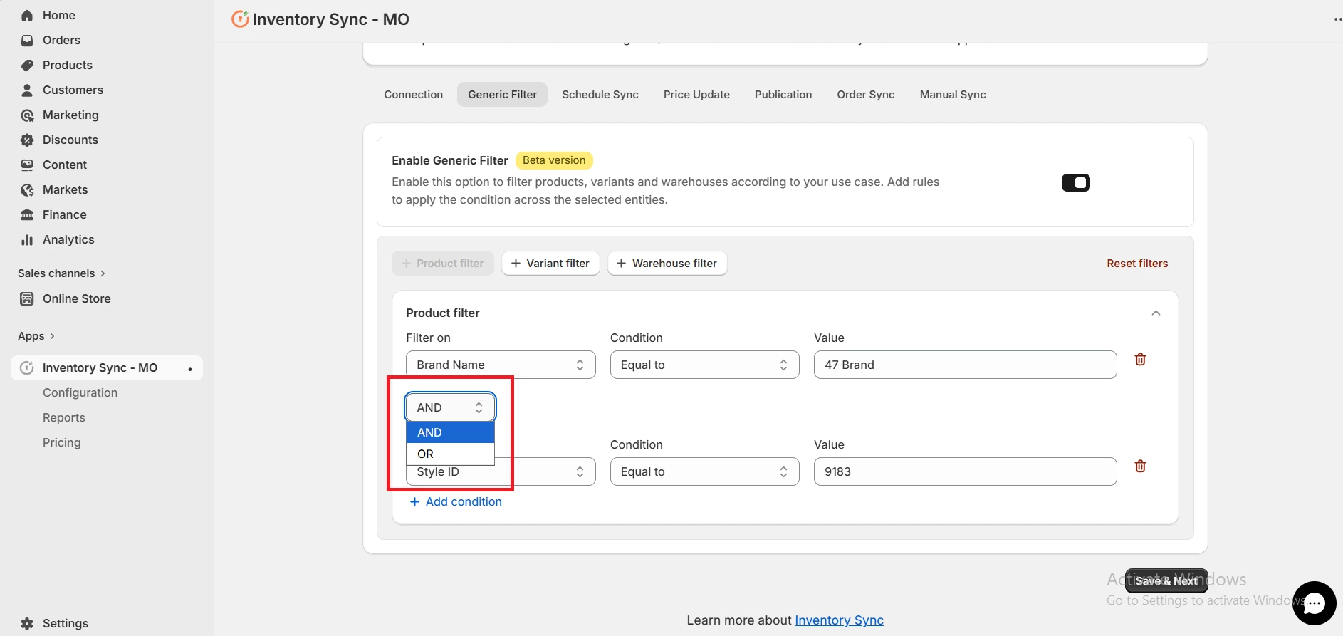 Shopify Amrod Integration - Product Filter Booleans
