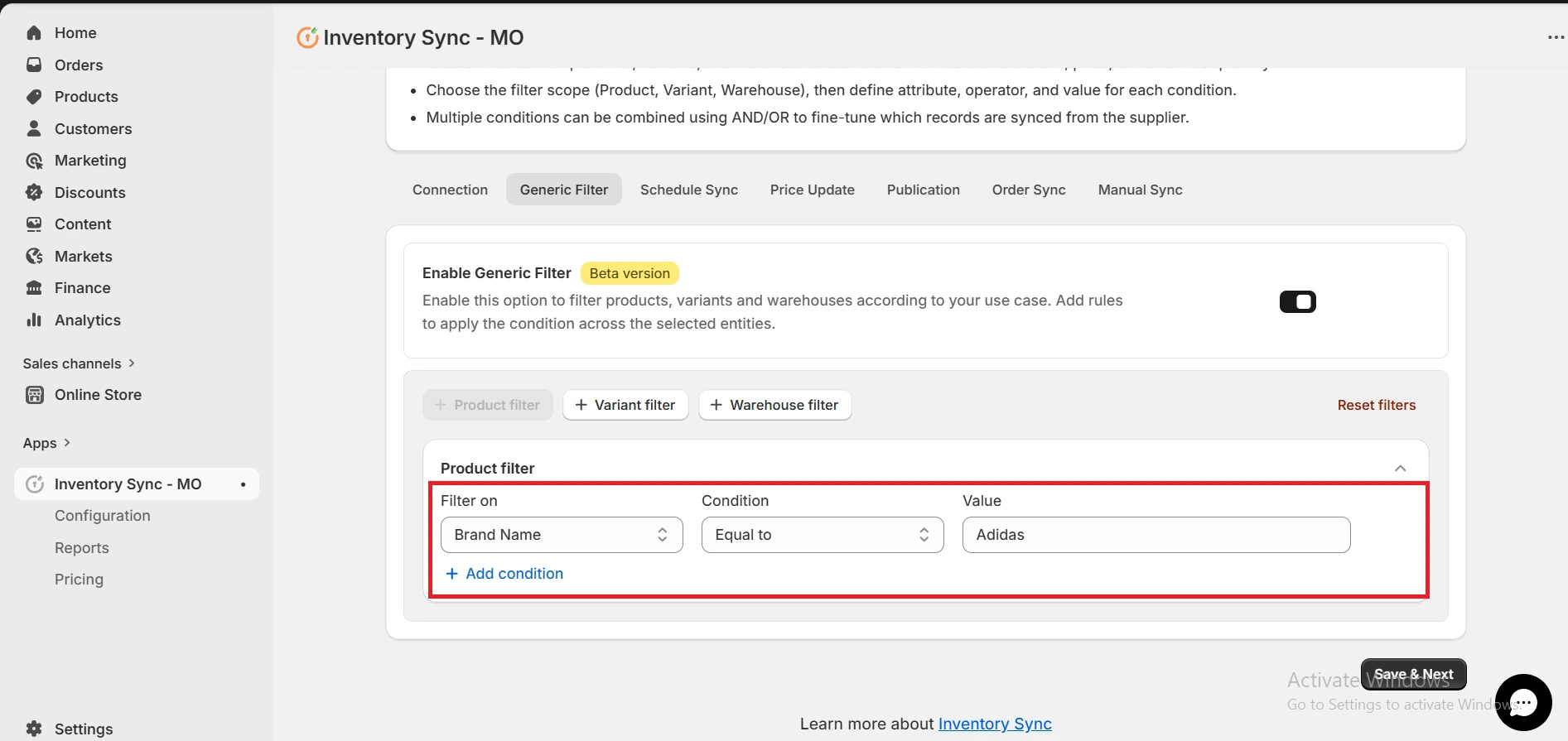 Shopify Amrod Integration - Product Filters