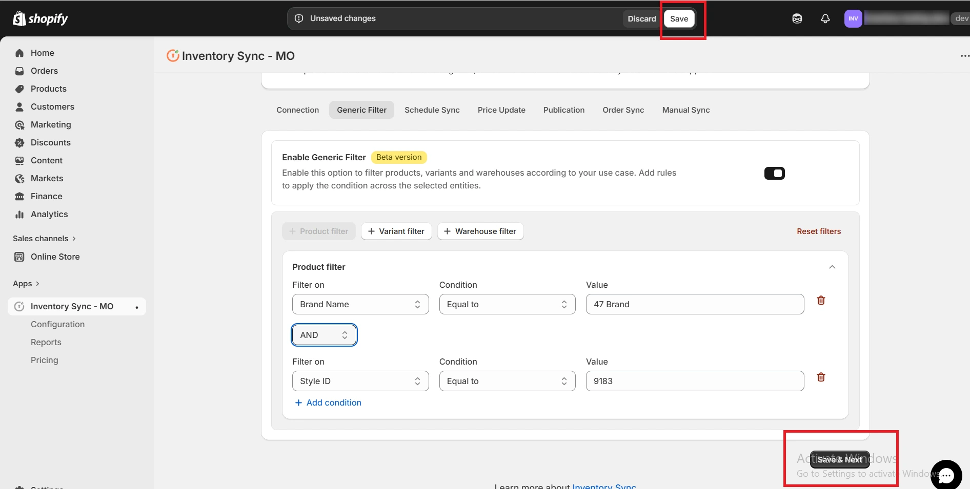 Shopify Amrod Integration - Save Workflow Settings