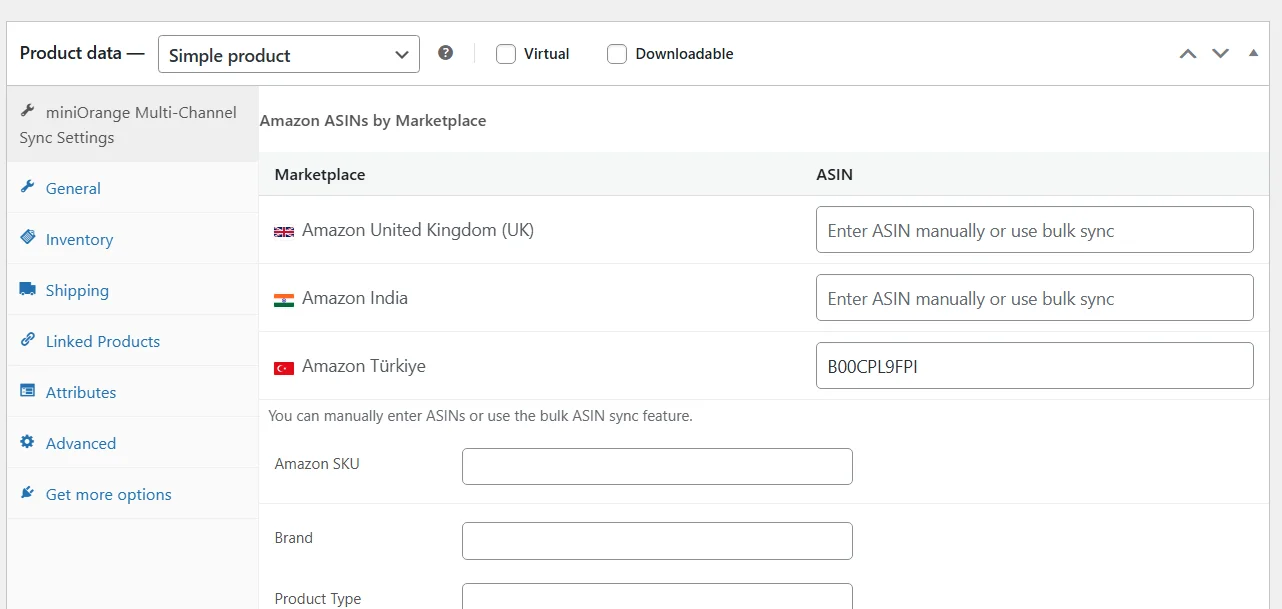 WooCommerce Amazon Integration - Configure ID type and value