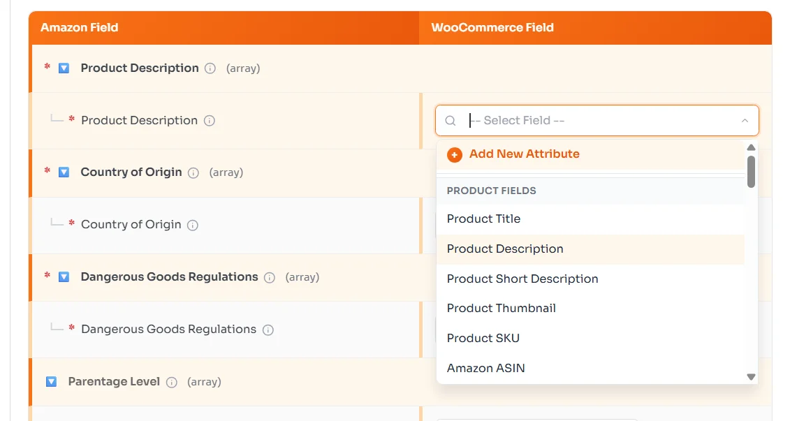 WooCommerce Amazon Integration - Map WooCommerce fields