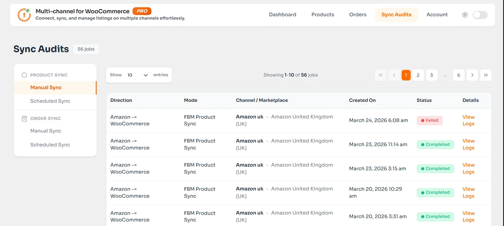 WooCommerce Amazon Integration - View logs