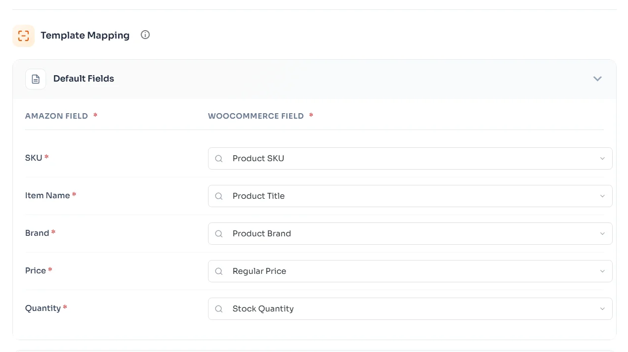 WooCommerce Amazon Integration - Template mapping default fields