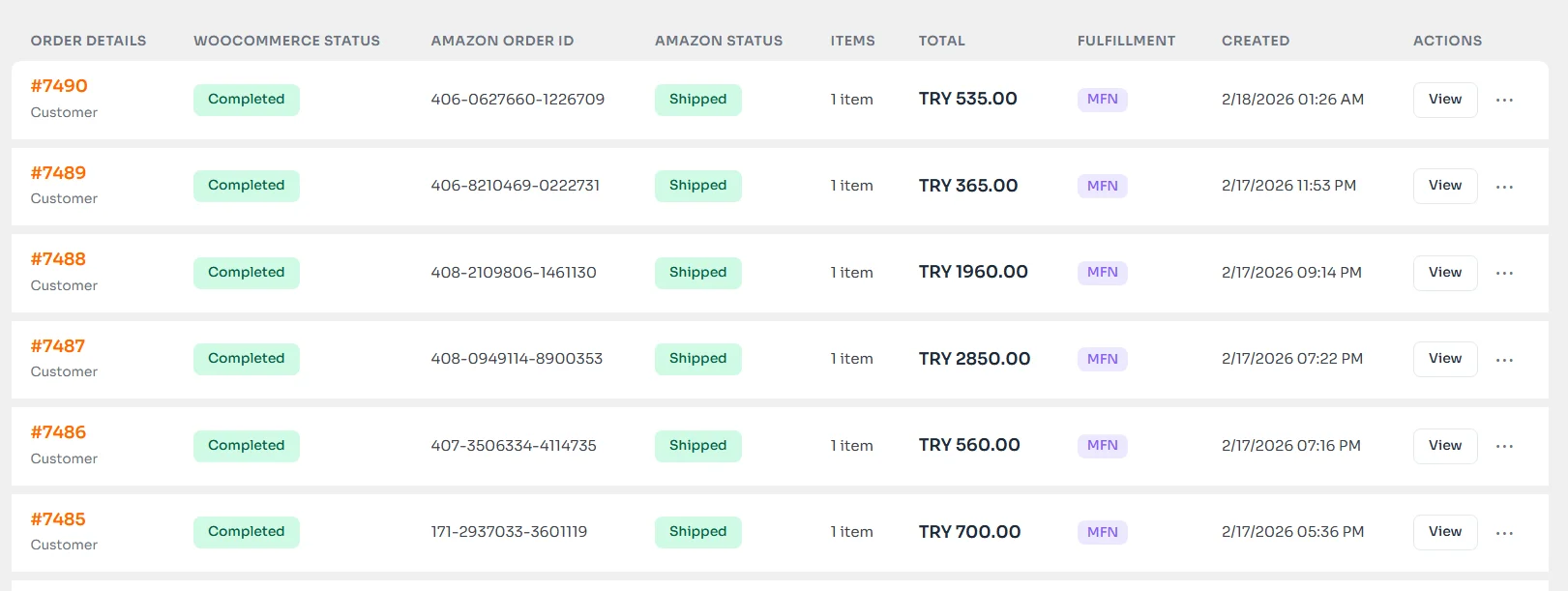 WooCommerce Amazon Integration - Orders displayed