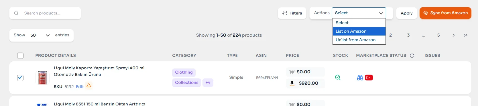 WooCommerce Amazon Integration - Select channel and sync