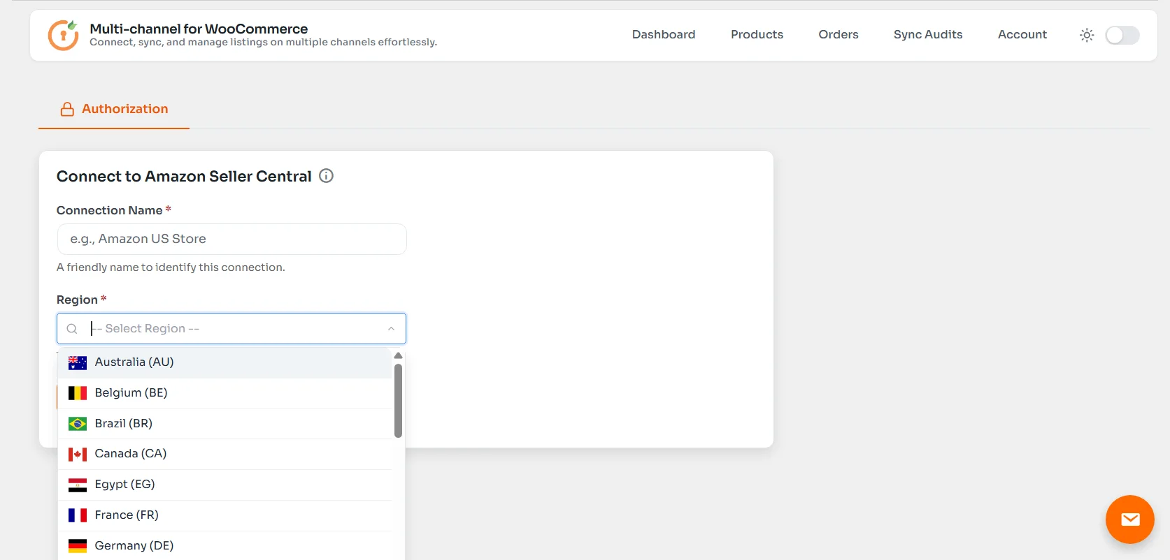 WooCommerce Amazon Integration - Select region and connection name