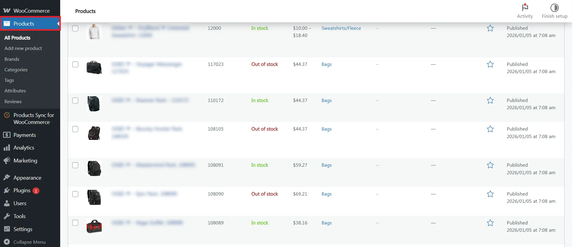 Import products into WooCommerce - products tab
