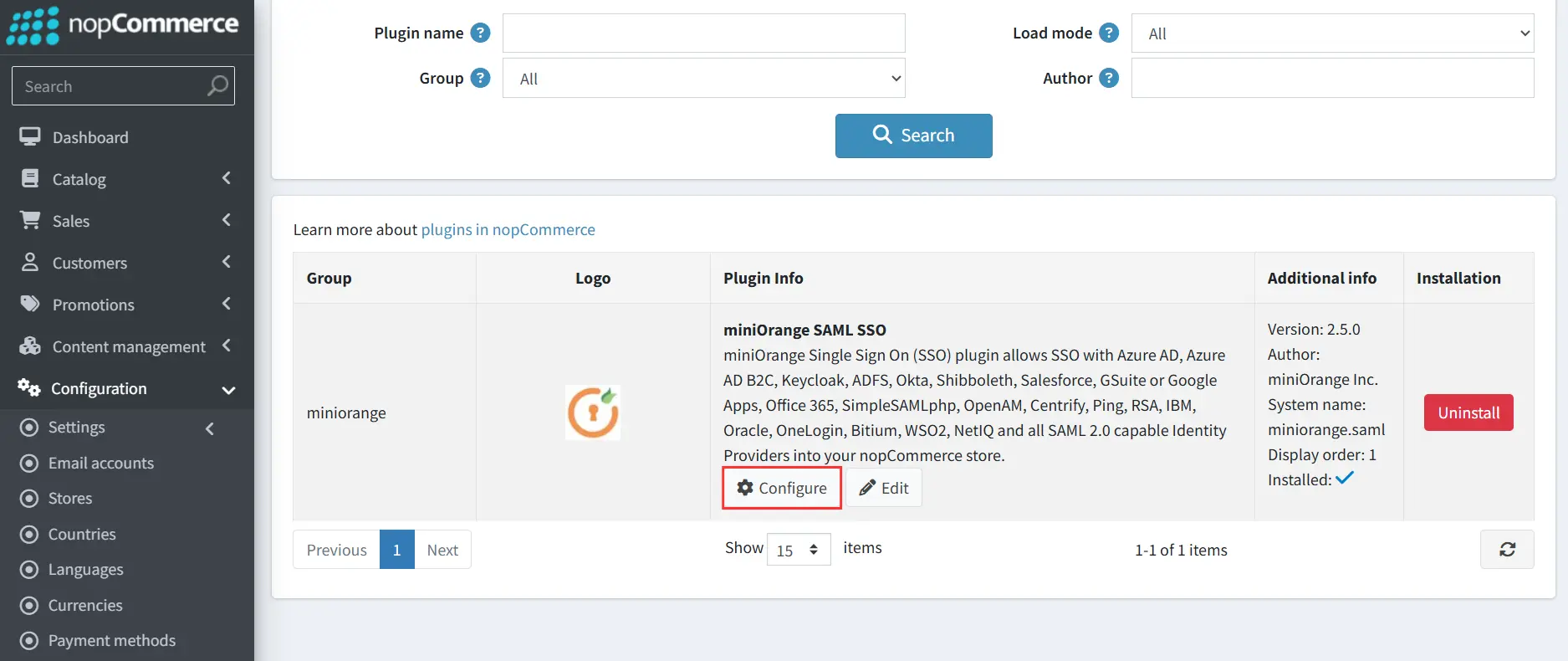 nopCommerce - Configure Plugin