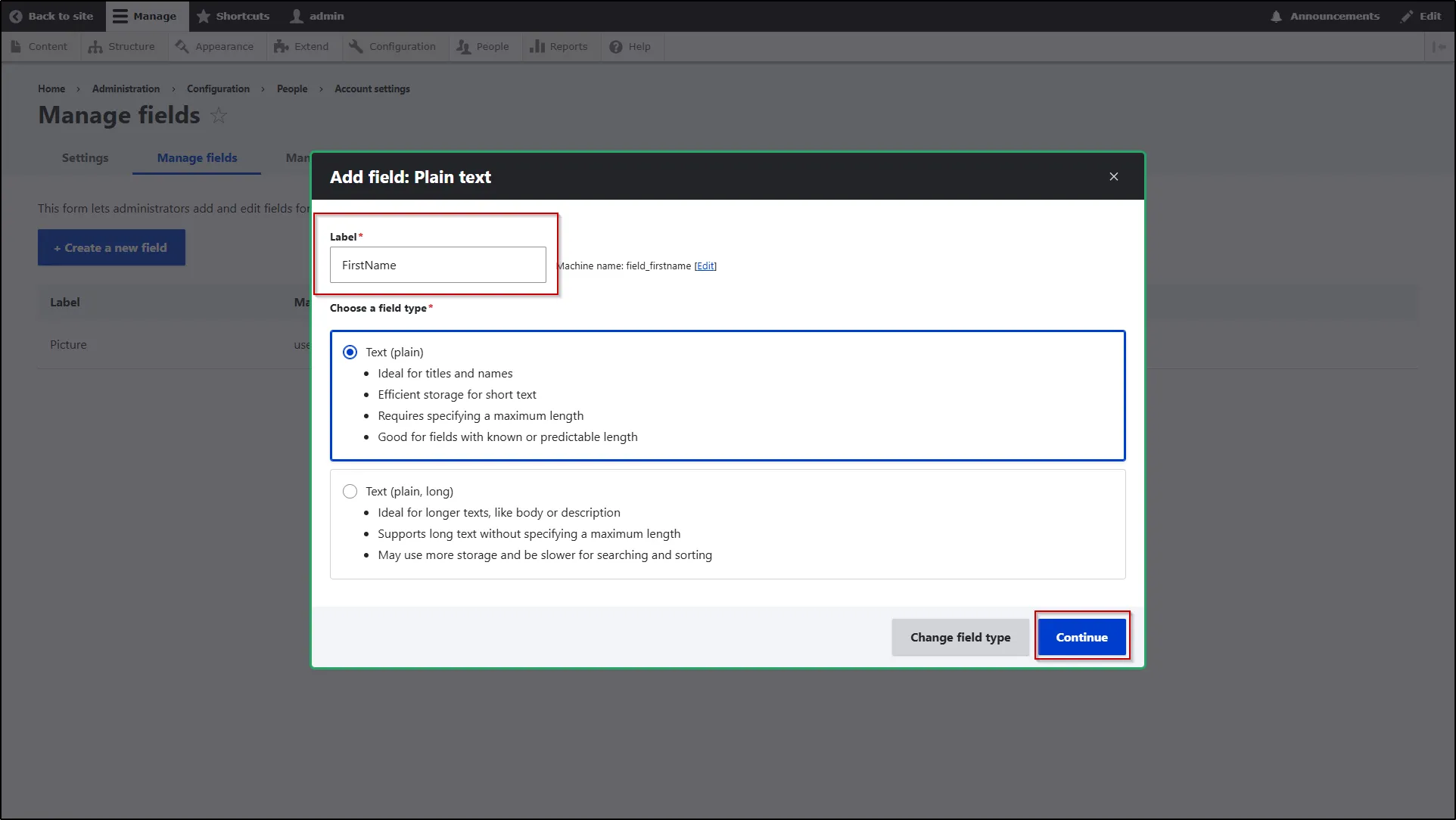 Drupal-LDAP-Enter-Field-Lable-Click-Continue