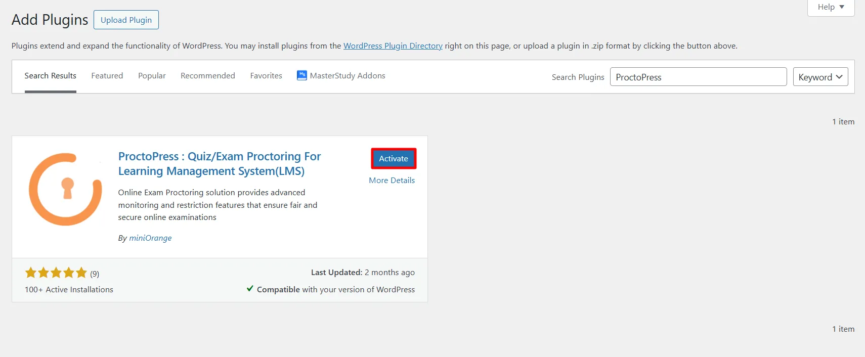 Online Proctoring plugin for WordPress - Plugin Activate