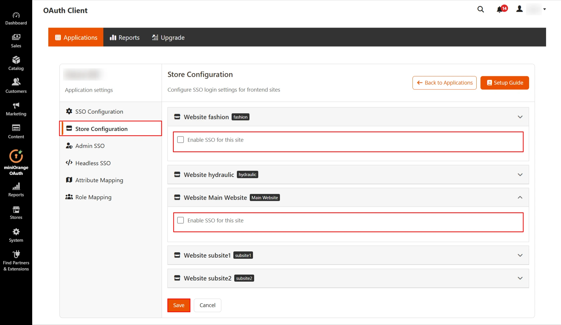 Adobe Commerce OAuth Client  Single-Sign-On (SSO) | store Configuration