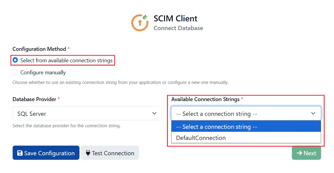 ASP.NET SCIM Client - Available Connection Strings