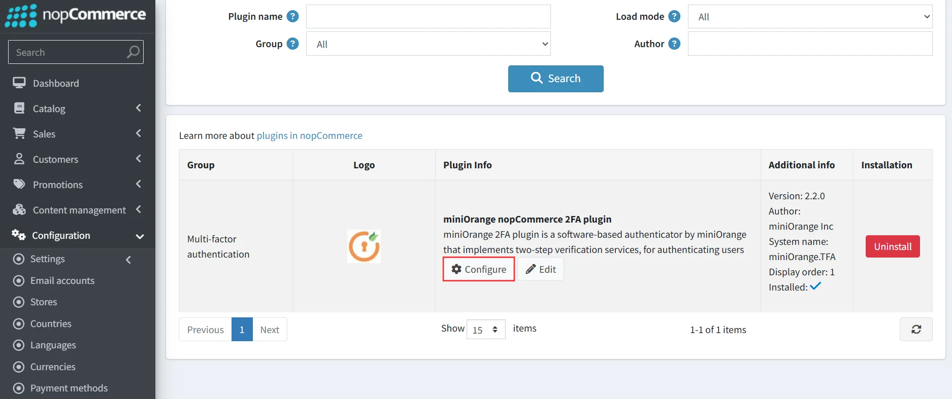 nopCommerce - Configure Plugin