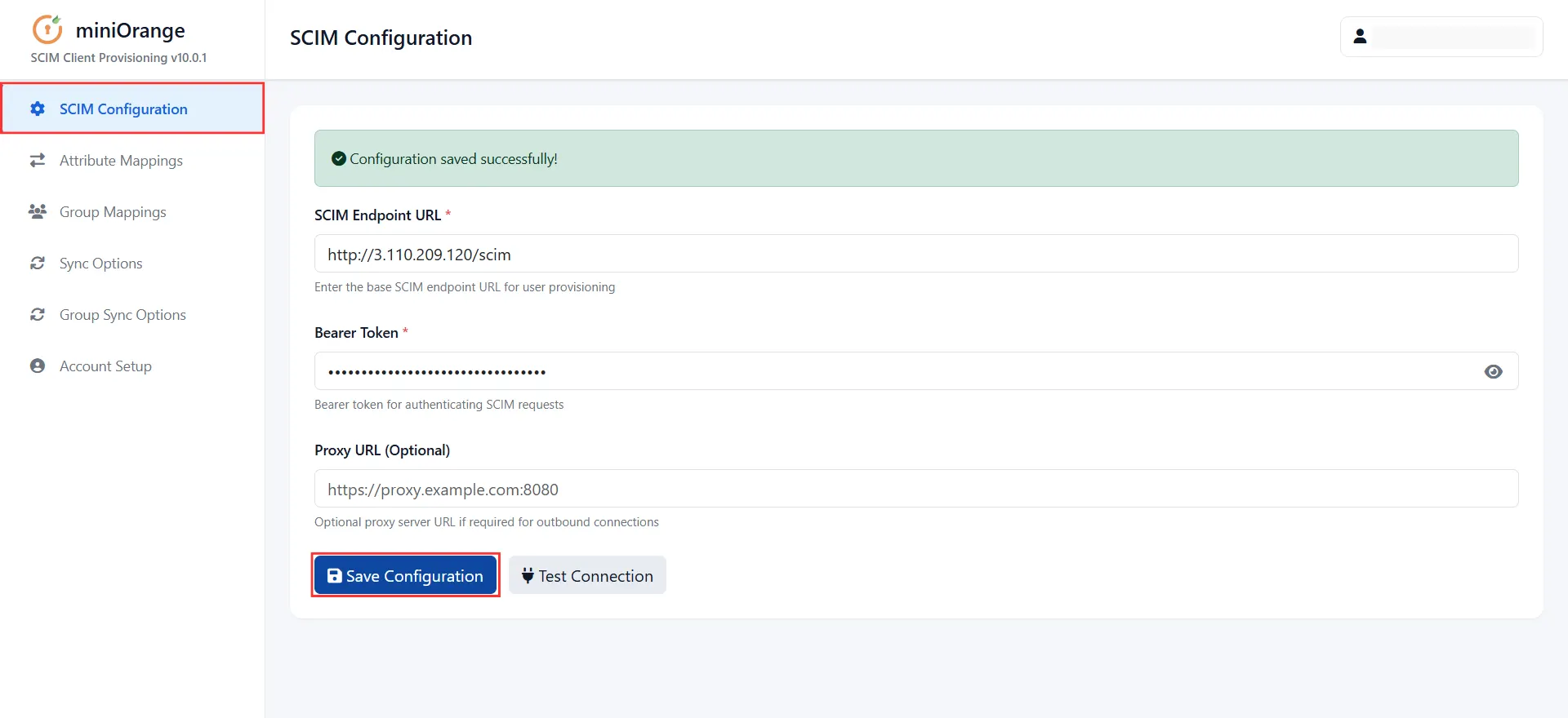 .NET SCIM CLient - SCIM Configuration tab