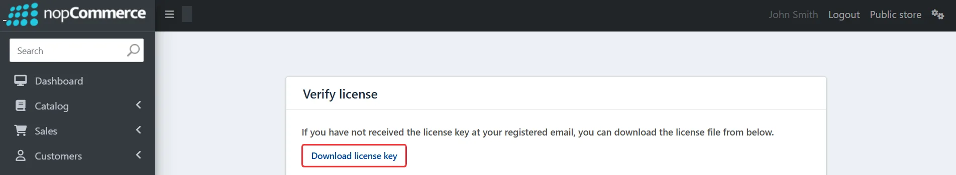 nopCommerce - Download License Key