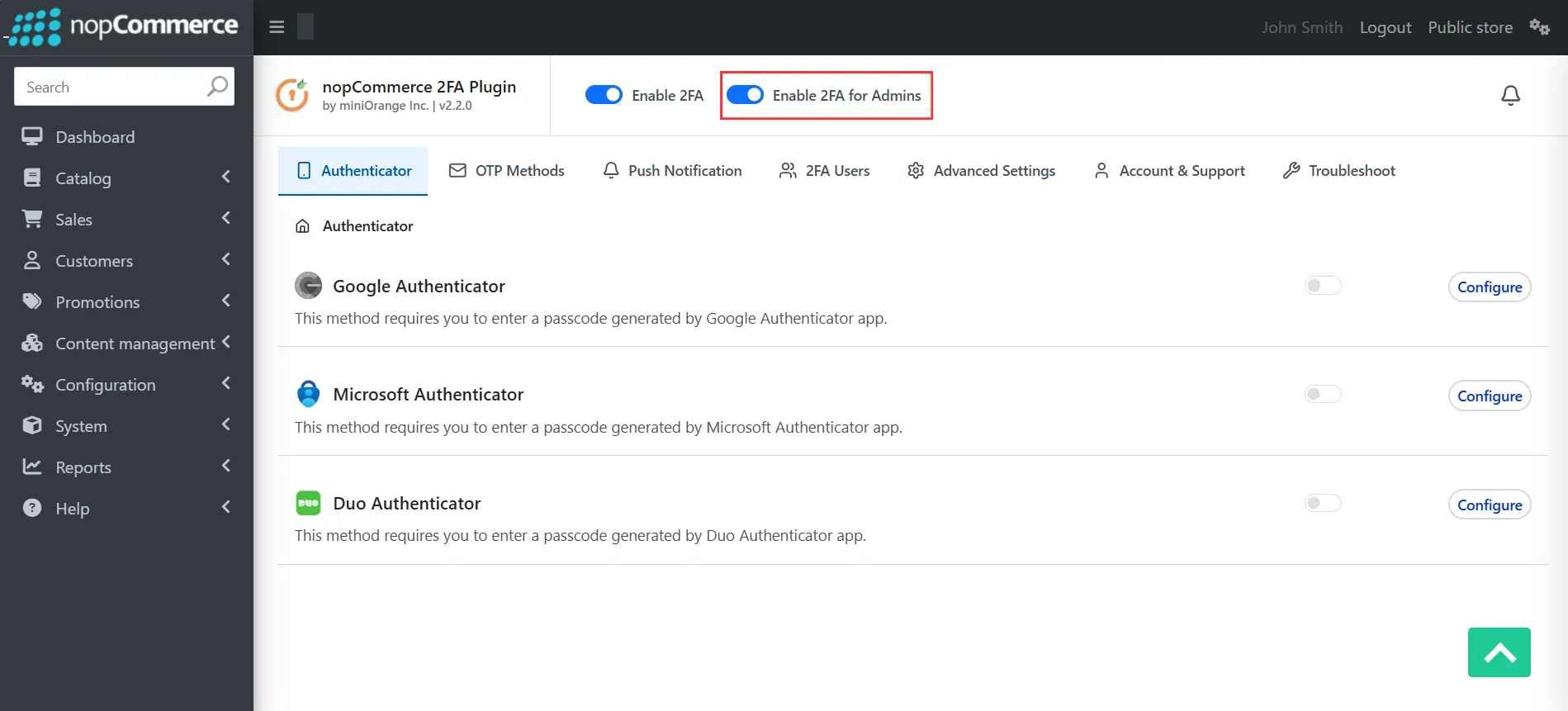 Enable 2FA for Admins