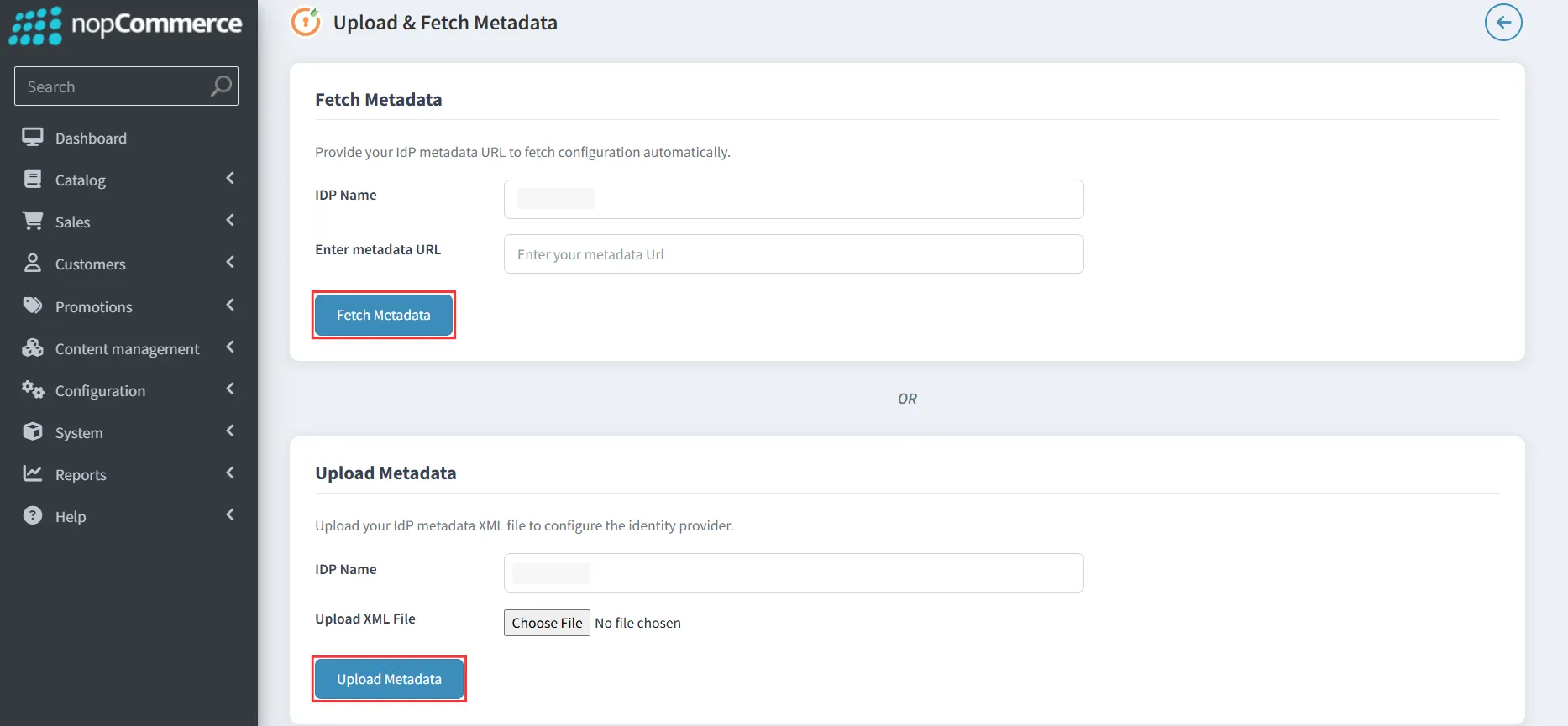nopCommerce - metadata url or metadata file