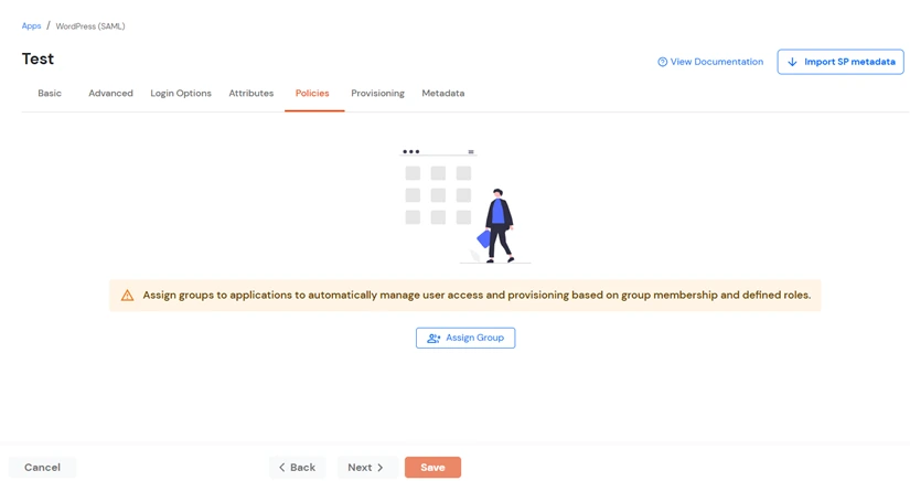 Configure miniOrange as IDP - Assign Group dialog step 1
