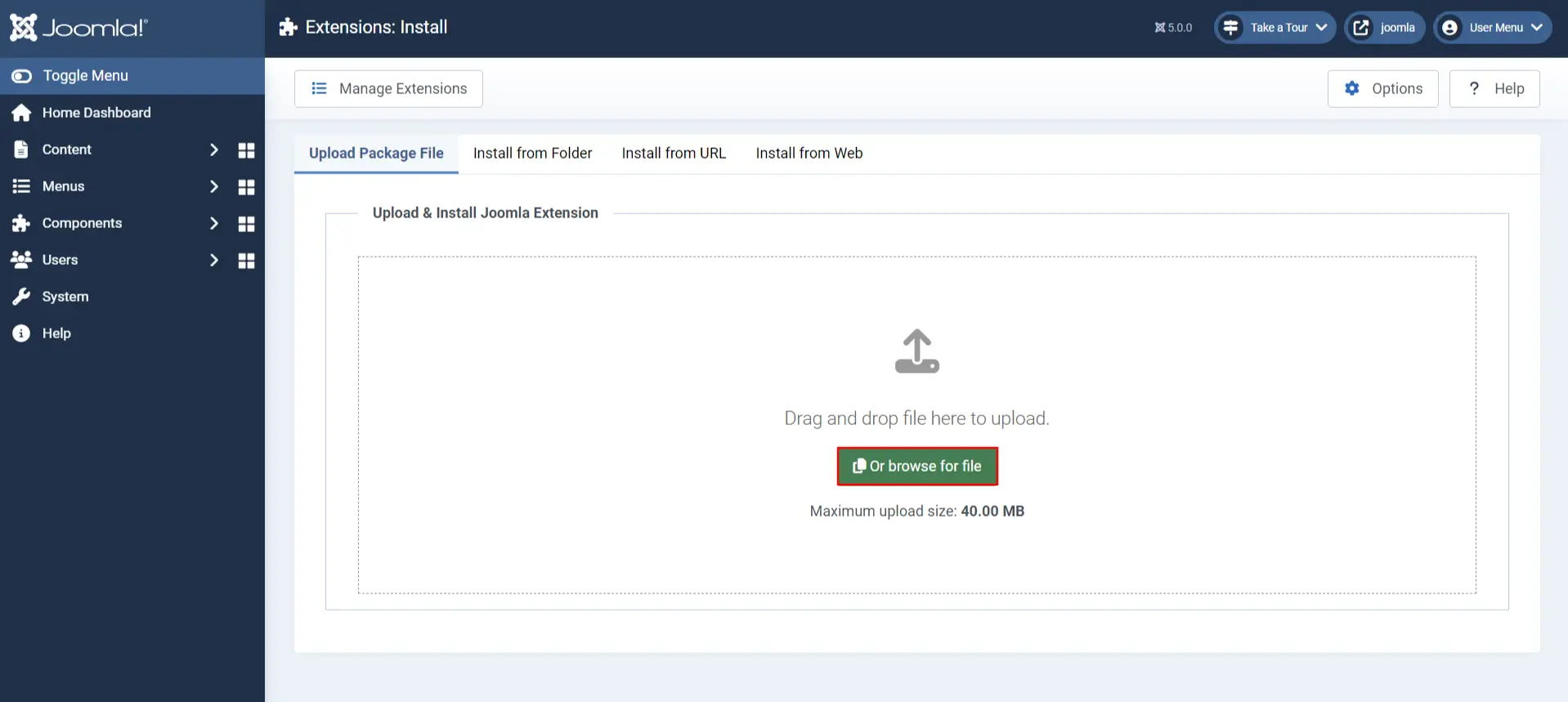 Joomla Content Access Control - Joomla Dashboard