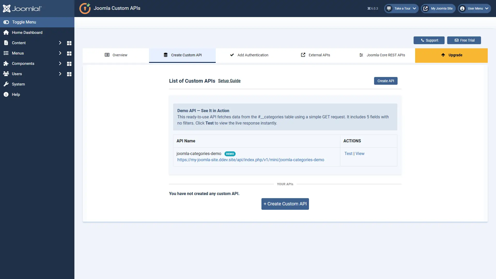 Joomla Create Custom API Tab