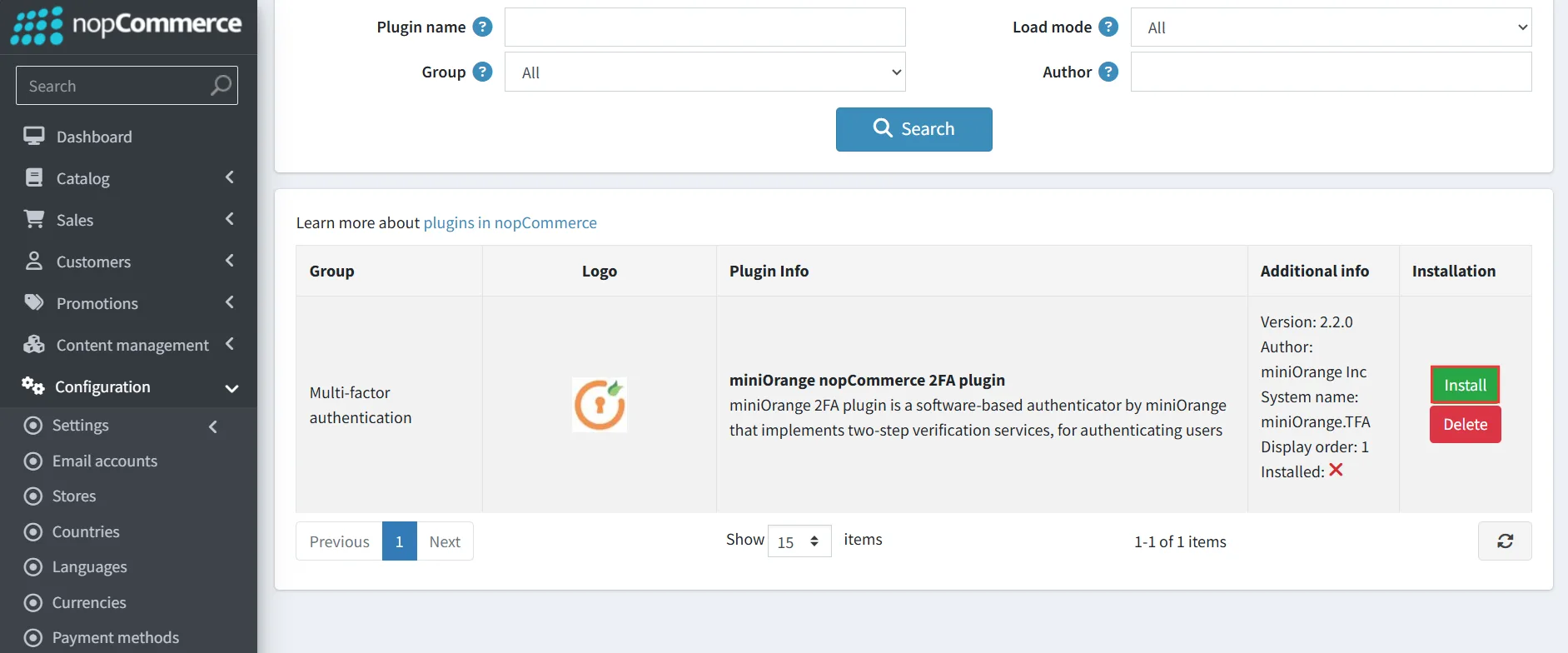 nopCommerce - Install Plugin