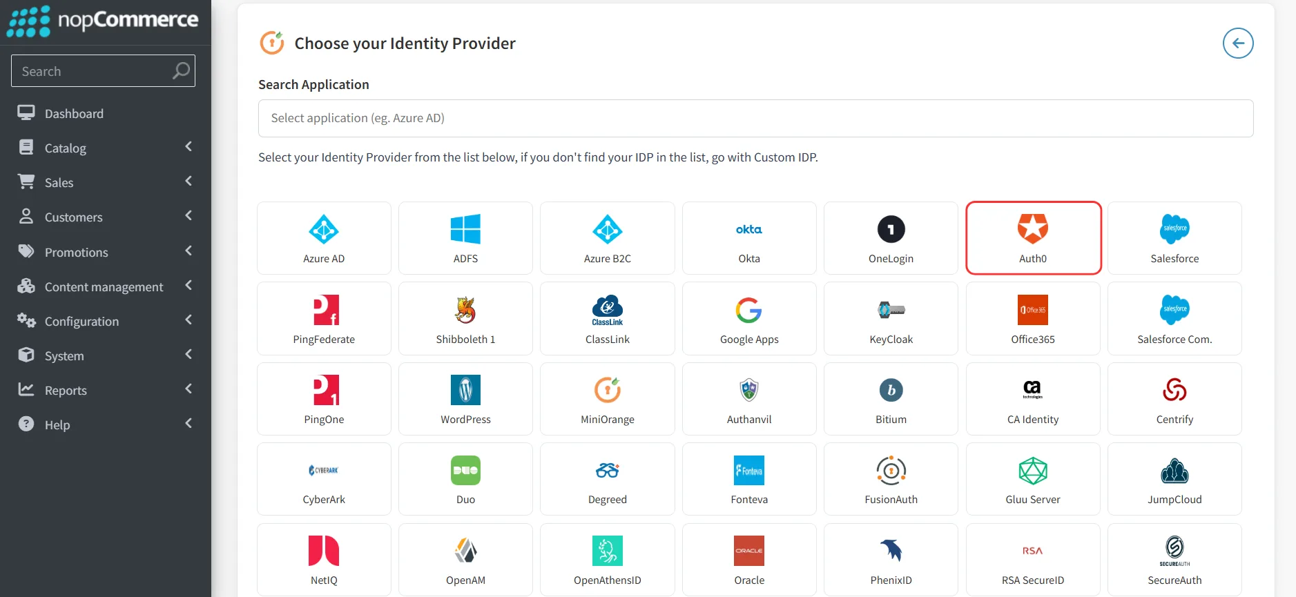 nopCommerce - IdP List