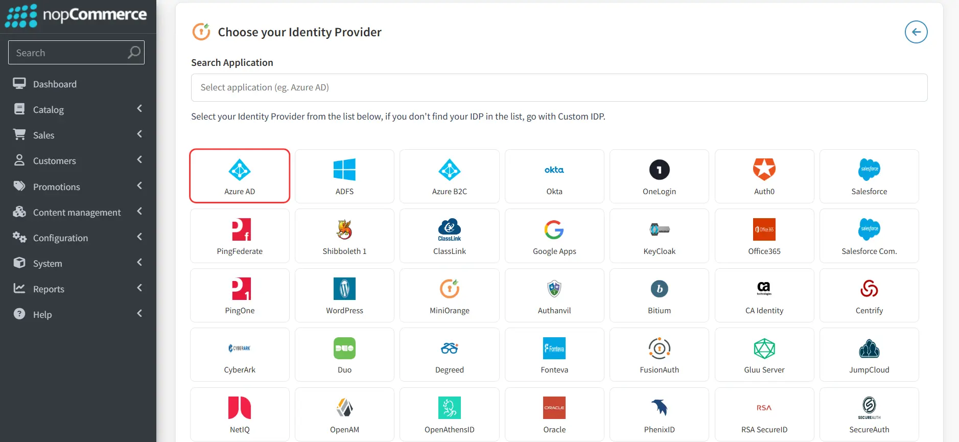 nopCommerce - IdP List