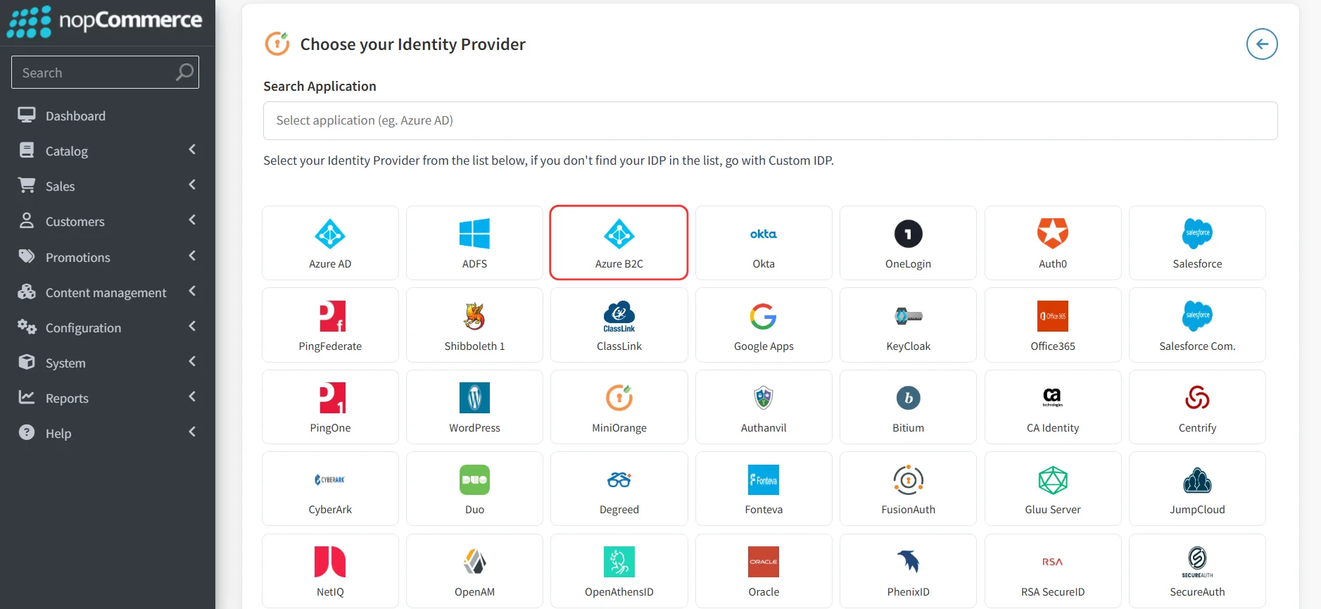 nopCommerce - IdP List