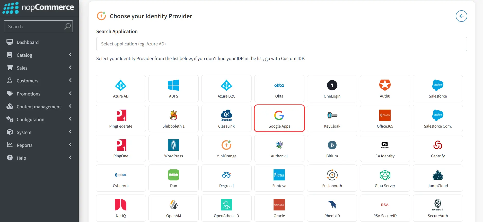 nopCommerce - IdP List