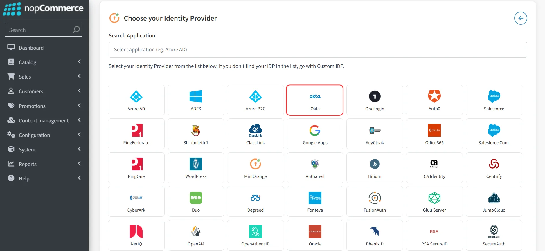 nopCommerce - IdP List
