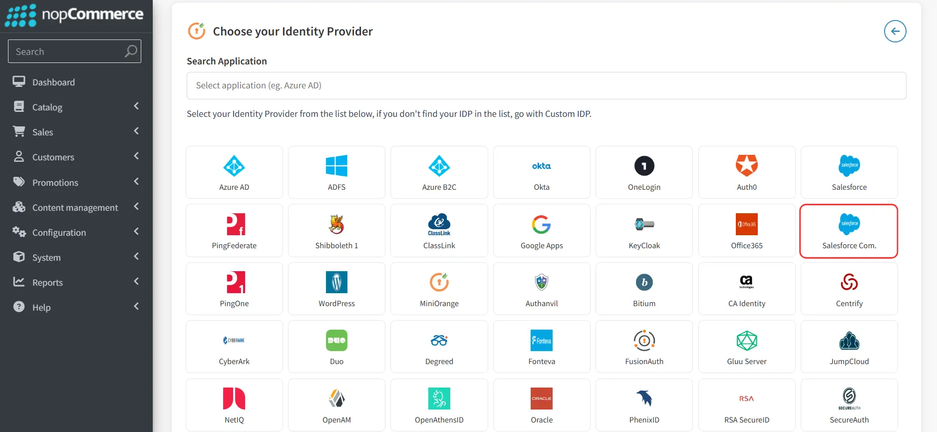 nopCommerce - IdP List