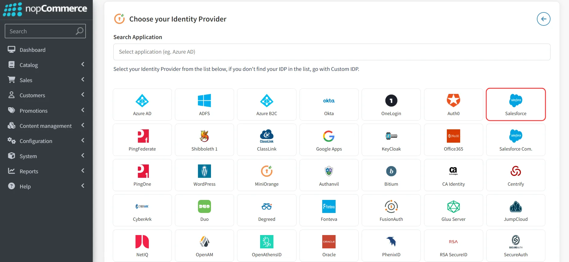 nopCommerce - IdP List