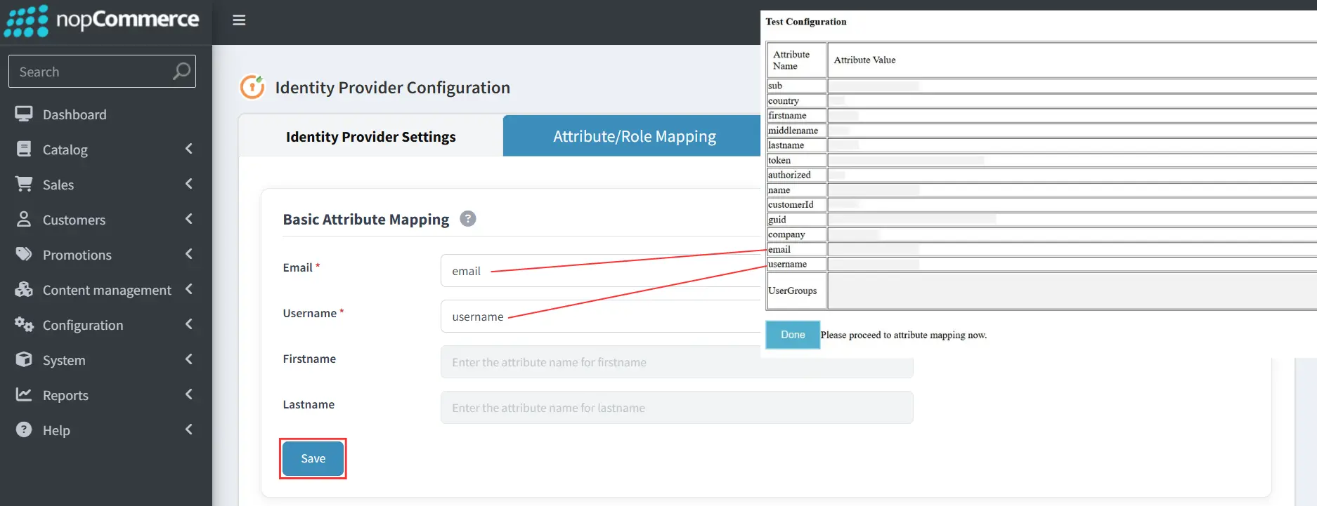 nopCommerce Oauth - Attribute Mapping