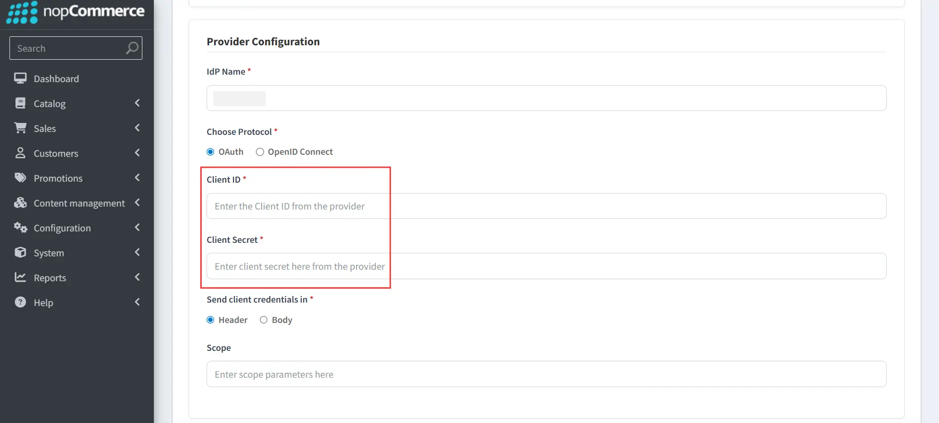nopCommerce Oauth- Client Id and Secret