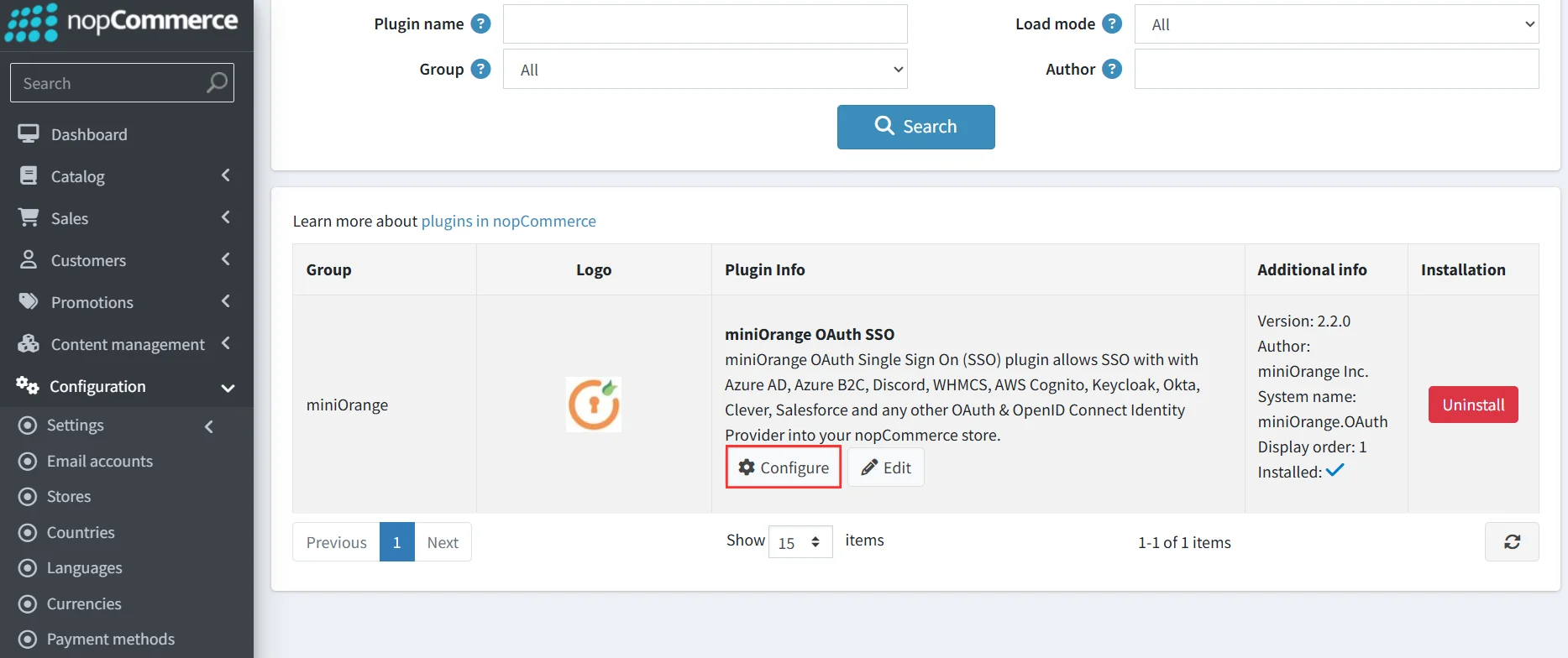 nopCommerce - Configure Plugin