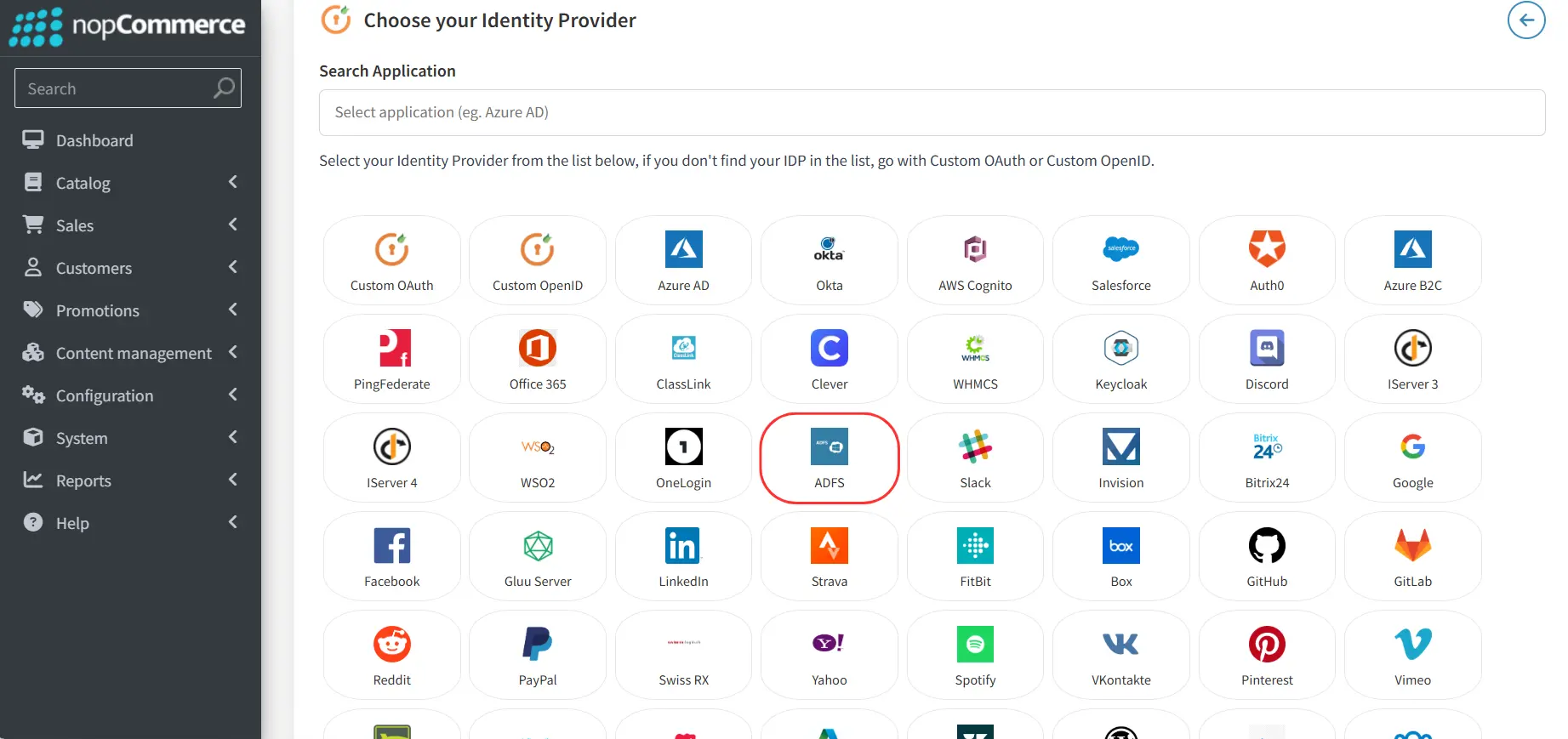 nopCommerce Oauth- Identity Provider List