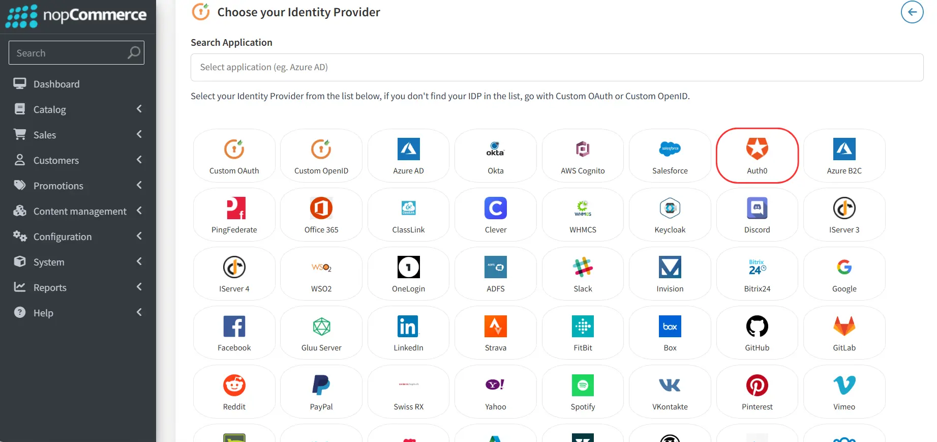 nopCommerce Oauth- Identity Provider List