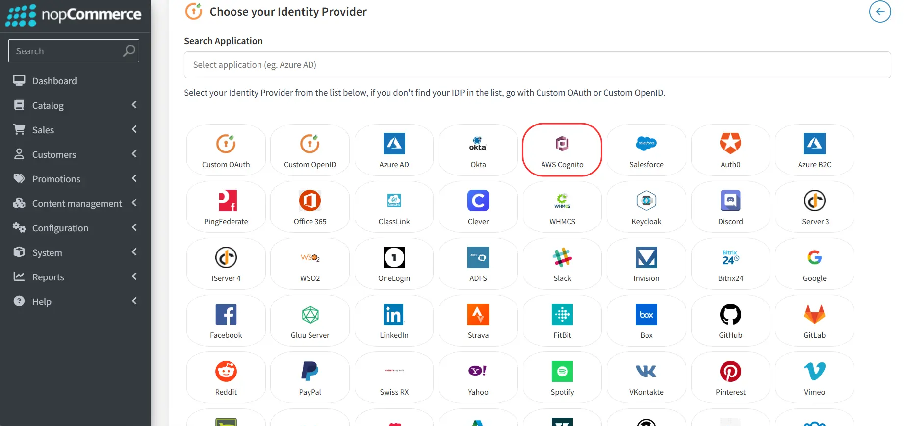 nopCommerce OAuth - IDプロバイダー一覧