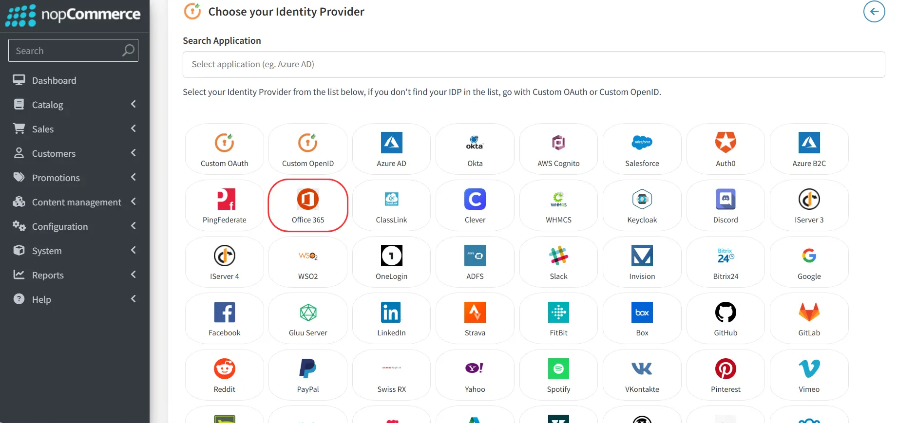 nopCommerce Oauth- Identity Provider List