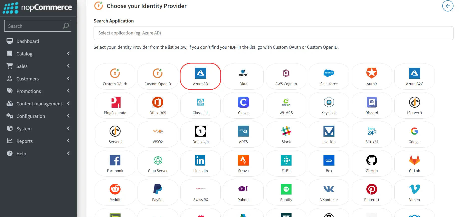 nopCommerce OAuth - IDプロバイダー一覧
